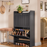 Aiho Shoe Storage Cabinet with 2 Flip Drawers, Narrow Shoe Cabinet with OPen Storage, Entryway Shoe Storage for Foyer, Hallway, Porch, Living Room, Balcony, Bedroom - Black