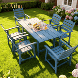 7-Piece HIPS Patio Furniture Set with Umbrella Hole, Outdoor Dining Set for 6, Patio Table and Chairs set for Patio, Lawn, Backyard, Garden, Poolside - Blue