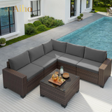 6-Piece Outdoor Patio Furniture Set, Pe Rattan Wicker Patio Sectional Conversation Sofa with Coffee Table for Garden, Backyard, Poolside, Lawn, Porch - Gray