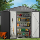 8' x 6' Metal Outdoor Storage Shed with Double Lockable Doors - Gray