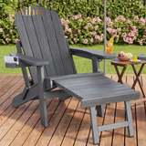 Folding Adirondack Chair with Retractable Ottoman, HIPS All-Weather Patio Chairs with Cup Holder,  for Patio Garden Backyard Lawn Outdoors Fire Pit - Gray