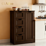 Aiho Wooden Kitchen Pantry Cabinet, 31.5"L Kitchen Storage Cabinets with 4 Drawers, 1 Door and Adjustable Shelves, For Kicchen, Dining Room, Livingroom, Bathroom-Dark Brown
