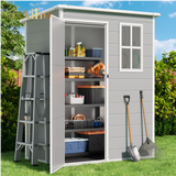 5.1' x 3.2' Plastic Outdoor Shed, All-Weather Resin Large Storage Sheds with Spacious Window & Lockable Door for Patio, Backyard, Garden, Patio, Lawn - Gray