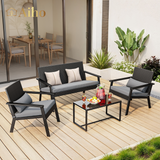 4-Piece Outdoor Patio Furniture Sets ，Modern Rattan Chair Conversation Sets with Soft Cushions, Glass Table and Comfortable Armrests for Balcony, Porch, and Garden - Gray