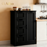 Aiho Wooden Kitchen Pantry Cabinet, 31.5"L Kitchen Storage Cabinets with 4 Drawers, 1 Door and Adjustable Shelves, For Kicchen, Dining Room, Livingroom, Bathroom-Black