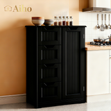 Aiho Wooden Kitchen Pantry Cabinet, 31.5"L Kitchen Storage Cabinets with 4 Drawers, 1 Door and Adjustable Shelves, For Kicchen, Dining Room, Livingroom, Bathroom-Black