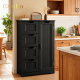 Aiho 33.5" H Kitchen Pantry Storage Cabinet with 1 Door & 3 Drawers & 3 Adjustable Shelves, Modern Kitchen Storage Cabinets for Living Room, Dining Room, Black