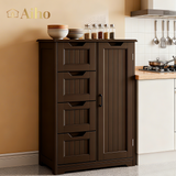 Aiho Wooden Kitchen Pantry Cabinet, 31.5"L Kitchen Storage Cabinets with 4 Drawers, 1 Door and Adjustable Shelves, For Kicchen, Dining Room, Livingroom, Bathroom-Dark Brown