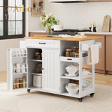 Aiho  41.7" W kitchen island with storage with  Solid Wood Adjustable Shelf, rolling kitchen island with Spice Rack, Towel Rack and Removable Tray, For Kitchen, Coffee Bars, Dining Room, Living Room - White