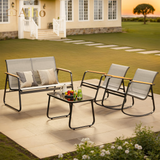 Aiho 4-Piece Outdoor Patio Furniture Set with 2 Rocking Chairs and a Coffee Table, All-Weather Textilene outdoor bistro set for Patio, Backyard, Garden, Lawns, Balcony, Porch and Poolside-Gray