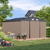 Lofka 10'x10' Outdoor Storage Metal Shed, Large Storage Garden Shed with Sloping Roof and Double Lockable Door,for Patio,Brown