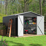 10'x10' Outdoor Storage Metal Shed, Lofka Large Storage Garden Shed with Sloping Roof and Double Lockable Door,for Patio,Gray