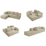 Lofka 105" Cloud L-Shaped Sectional Sofa and Couch with Movable Ottoman and Soft Seats for Living Room, No Assembly Required, Beige (Plush Corduroy Fabric)