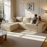 Lofka 105" Cloud L-Shaped Sectional Sofa and Couch with Movable Ottoman and Soft Seats for Living Room, No Assembly Required, Beige (Plush Corduroy Fabric)