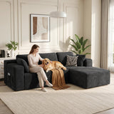 Lofka 105-Inch Oversized Sectional Sofa, L-Shape Modular Couch with Left Chaise & Soft Corduroy, No-Frame & Free-Assembly for Living Room, Black