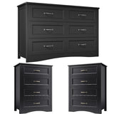 6 Drawer Dresser & 4 Drawers Nightstand Set for Bedroom,Lofka 3 Piece Modern Engineered Wood Bedroom Set,Black