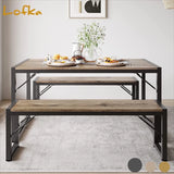 Lofka 3-Piece Breakfast Nook Dining Table Set for 4 with Two Benches for 4 for Kitchen Gray Board
