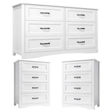 Lofka 3 Piece Nightstands and Dressers Sets , 6 Drawer Dresser & 4 Drawers Nightstand set of 2,Modern Engineered Wood ,White