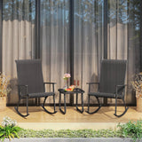 Lofka 3 Piece Outdoor Rocking Bistro Set,Textilene Fabric Patio Furniture Set with 2 Outdoor Rocking High Back Chairs and 1 Glass Coffee Table for Porch|Deck|Lawn (Black)