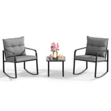 Lofka 3-Piece Outdoor Rocking Chair Set, Patio Conversation Set with 2 Rocking Chairs and Side Table, Patio Furniture Set for Garden, Balcony and Backyard, Gray