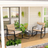 Lofka 3-Piece Outdoor Rocking Chair Set, Patio Conversation Set with 2 Cushioned Rocker Chairs and Side Table, Patio Furniture Set for Garden, Beige