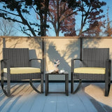 Lofka 3-Piece Outdoor Rocking Chairs, Patio Furniture Set with Thickened Cushions and Coffee Table for Garden, Balcony, Camping, Beige