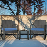 Lofka 3-Piece Outdoor Rocking Chairs, Patio Furniture Set with Thickened Cushions and Coffee Table for Garden, Balcony, Porch, Backyard, Blue