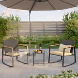 Lofka 3-Piece Outdoor Rocking Patio Set with Heat-resistant armrests-Wicker Bistro Furniture set for Small Spaces,Includes Glass Table&Removable cushion-Perfect for Balcony|Deck|Poolside(Yellow)
