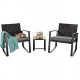 Patio Furniture Set, Lofka 3 Pieces Outdoor Porch Furniture Set with Rocking Chairs and Glass Table for Balcony & Garden, Gray Cushion