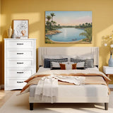 Lofka 2 Pieces Bedroom Furniture Set,Includes Queen Size Bed Frame with Headboard,Nightstand Set of 1, Begie/White