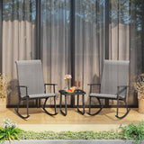 Lofka 3 Pieces Outdoor patio furniture set with 2 Textilene Fabric Rockers & Tempered Glass Table ,Front porch furniture set for Porch|Deck|Lawn (Gray)