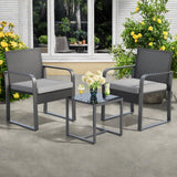 Lofka 3 Pieces Patio Bistro Chairs Set, Patio Rattan Conversation Sets with Coffee Table for Front Porch| Garden |Balcony| Backyard| Poolside, Grey Cushion