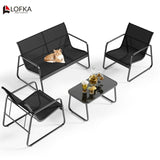 Lofka 4 PCS Patio Furniture Set Clearance, Outdoor Furniture Set Sofa with Coffee Table and Cool Textile Fabric, Black