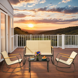 Lofka 4-Piece Patio Furniture Set, Textilene Outdoor Bistro Set with 2 Rocking Chairs and Glass Coffee Table for Backyard, Poolside, Porch - Brown