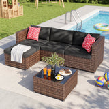 Lofka 5 Pieces Patio Wicker Furniture Set with Handwoven Rattan Chairs and Side Table for Garden & Backyard, Outdoor Black Cushion