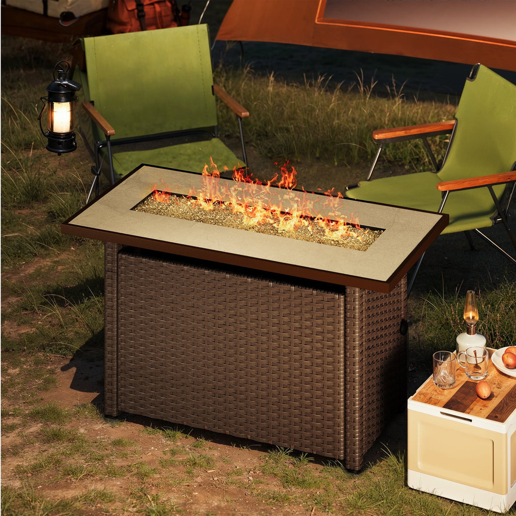 Lofka 45" Propane Fire Pit Table, 50,000 BTU Steel Gas Fire Pit With Lid & Glass Rock, Durable Iron Design, CSA-Listed, Add Warmth And Ambience To Parties On Patio Deck Garden, Dark Brown