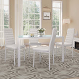 Lofka 5-Piece Square Dining Table Set for 4, White Tempered Glass Kitchen Table with High Back Chairs for Dining Room