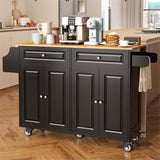 Lofka 52" Kitchen Island with Storage on Wheels w/Drop-Leaf, Rolling Kitchen Cart Island, Spice Rack