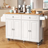 Lofka 52" Kitchen Island with Storage on Wheels w/Drop-Leaf, Rolling Kitchen Cart Island, Spice Rack