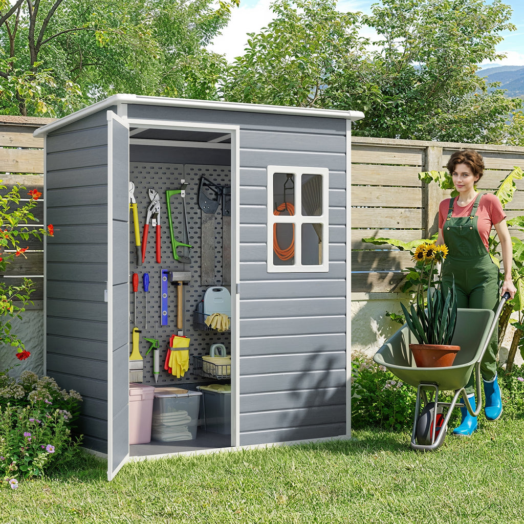 Lofka 5X3 FT Storage Sheds Outdoor with Floor - Lockable Tool Shed for Garden|Backyard|Lawn|Patio - Sheds & Outdoor Storage for Tools,Equipment,Grey