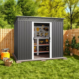 6¡Á8 FT Outdoor Metal Storage Shed with Steel Base Kit & Metal Door ¨C Black Garden Shed for Backyard, Poolside, or Patio