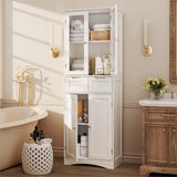 Tall Kitchen Storage Cabinet with 2 Drawers, Lofka Freestanding Pantry Cabinet with Glass Doors