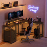 Lofka 66" L Shaped Gaming Desk with Power Outlets, Computer Desk with Shelf and Drawers for Home Offfice, Black