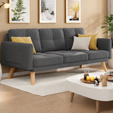 Lofka 68"L Modern Sofa and Couch with 3 Soft Pillows and Side Storage Pocket for Living Room, Bedroom, Apartment, Dark Gray