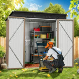 Lofka 6ft x 4ft Outdoor Storage Shed, Metal Garden Shed with Double Lockable Doors, Waterproof Shed Outdoor Storage Clearance for Backyard Patio Lawn, Brown