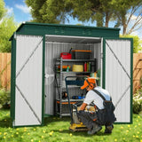 Lofka 6ft x 4ft Outdoor Storage Shed, Metal Garden Shed with Double Lockable Doors, Waterproof Shed Outdoor Storage Clearance for Backyard Patio Lawn, Green