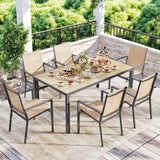 Lofka 7-Piece Outdoor Patio Dining Set with 6 Textilene Chairs & 1 Metal Steel Table,brown