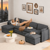 Lofka Sectional Sofa for Living Room, 146" Dark Gray U Shaped Cloud Modular Couch Bed with Double Layer Soft Seat and Moveable Ottomans for 6 Seats