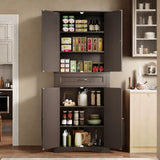 Pantry Cabinet,Lofka-71in KitchenPantry Storage Cabinet with Upper and Lower Doors and Split Drawer Design, Dark Brown