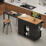 Lofka 79.06" Kitchen Island with Extendable Table for 2, Extendable Kitchen Island Cart on Wheels with Storage Cabinet & 2 Open Shelves, 3 Drawers, Black